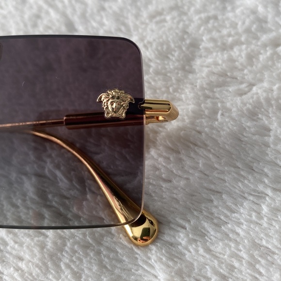 Versace Rectangular Rimless Sunglasses (Gold/Gray) - Picture 9 of 13